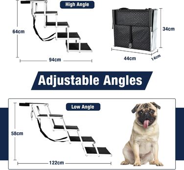 Сходинки для собак великих порід: портативні, складні, з антиковзким покриттям, для авто, SUV, вантажівок (до 80 кг, 5 сходинок)