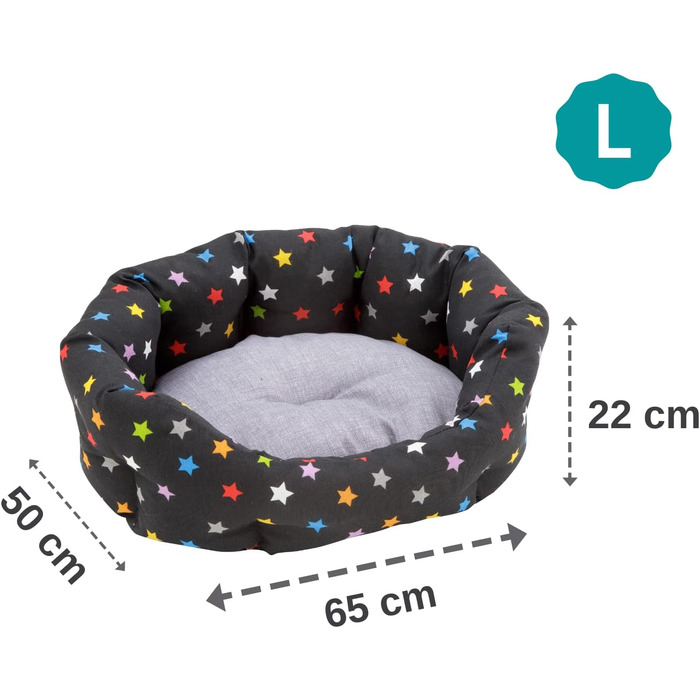 М'яке кругле ліжко для собак та котів Baroni Hoe з тканини, 45x55 см, сірий колір зі зірками, для сну та декору