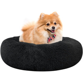 Кругле ліжко для собак та котів Nisrada, 50 см, чорне, з неслизьким дном, м'яке, зручне, для цуценят та великих собак, 50x50x16 см
