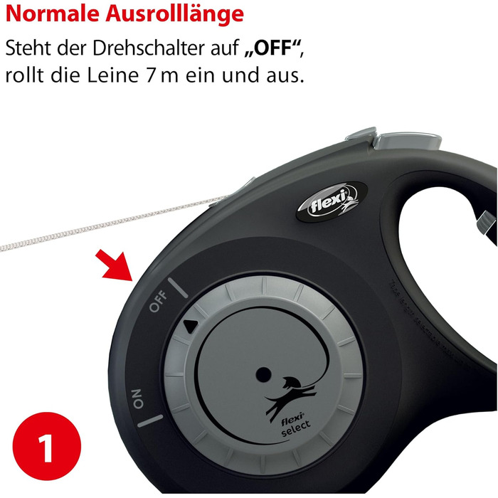 Flexi Select повідок для собак, чорний, 7 м, регулювання 0-7 м, до 25 кг