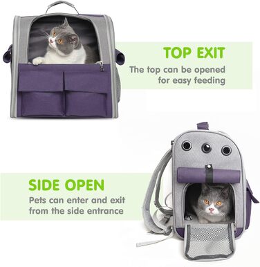 Рюкзак для тварин PETCUTE: переноска для собак та котів, знімний килимок, безпечний ремінь, зелений (фіолетовий)