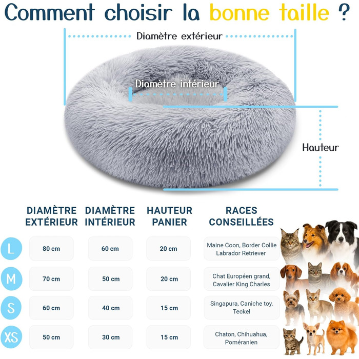 Кругле ліжко для собак та котів, діаметр 60 см, висота 15 см - м'яке, знімний коврик, нековзна підставка, сіре