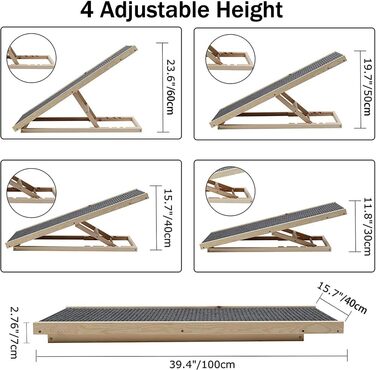 Дерев'яна рамка для тварин, регульована висота, для автомобіля, собак, з антиковзким покриттям, безпечна, для подорожей, 100x40 см, висота 30-60 см