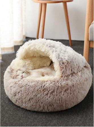 М'який лежак-мішок для котів з плюшу, самонагрівальний, антиковзаюча підстилка для котів, лежанка-печеринка, колір кава, прання можливе