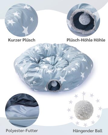 Туннель для котів JanYoo з м'яким ліжком, круглий тунель з двома входами, котяча печера, іграшка для котів, великий знімний тунель для гри в приміщенні