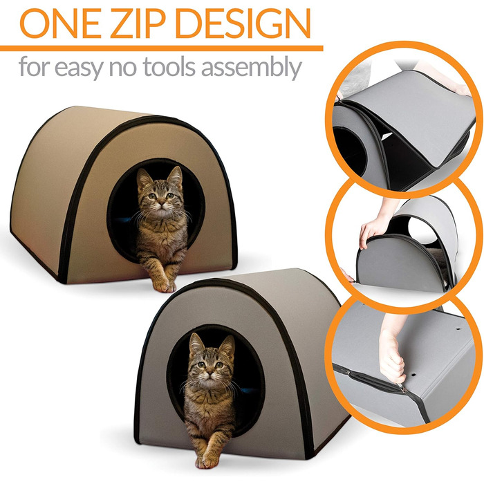 K&H Pet Products Термобудиночок для котів, утеплений, водонепроникний, з підігрівом, для вулиці, знімний чохол, безпечний, малий, 53,3×35,6×33 см, сірий