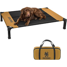 OneTigris лежанка для собак, піднята лежанка 130x91 см, висота 23 см, проста збірка, дихаюча, довговічна, легко миється, підходить для дому, двору, вулиці - коричнева L