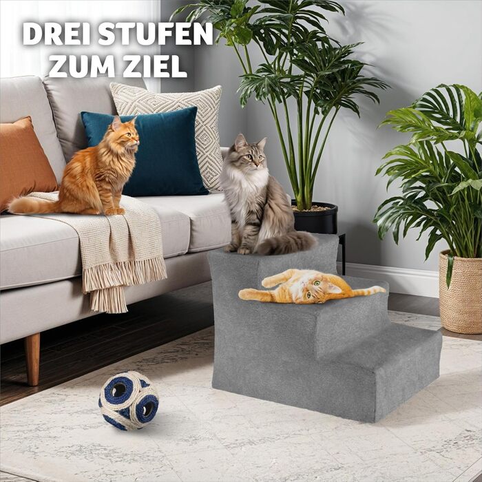 Сходинка для тварин tectake®: для собак та котів, зручний доступ до софи, ліжка, авто (сірий, 37 x 45 x 34,5 см, 3)