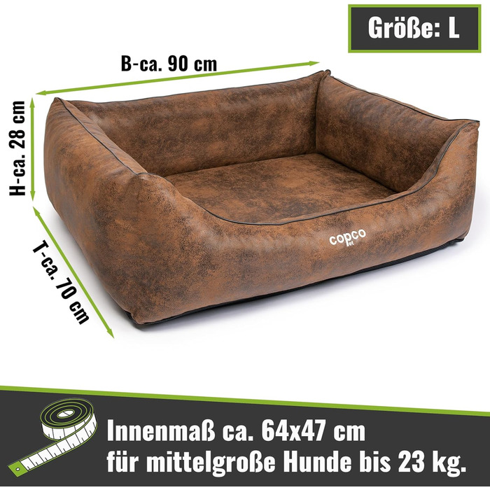 Крісло-ліжко для собак середніх порід CopcoPet, 90x70 см, антик-коричневе, з антиковзною основою