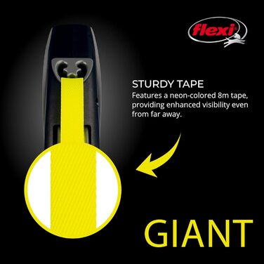 Flexi USA Giant неонова автоматична повідок-рулетка для собак до 50 кг, 8 м, чорний/неоновий, міцна, не заплутується