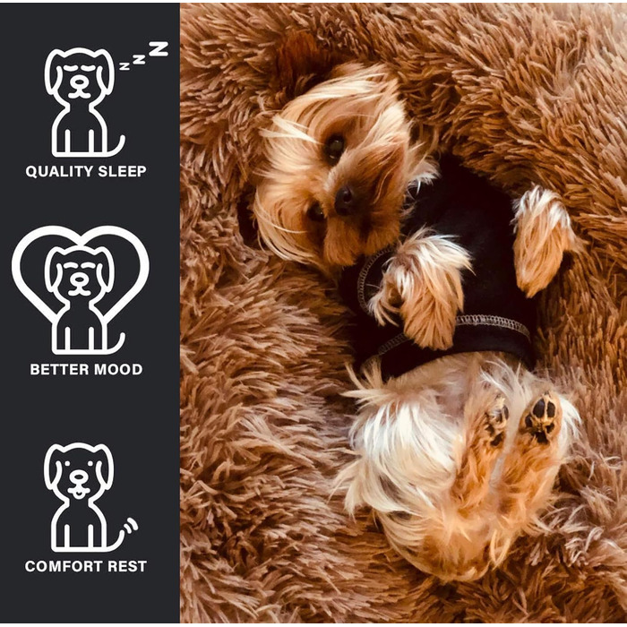 М'яке кругле ліжко для собак, плюшеве, кошик для домашніх тварин, доннат, ліжко-печера для собак, м'яке пухнасте ліжко-софа для середніх та великих собак, коричневе, діаметр 60 см, 60x60x20 см, коричневе