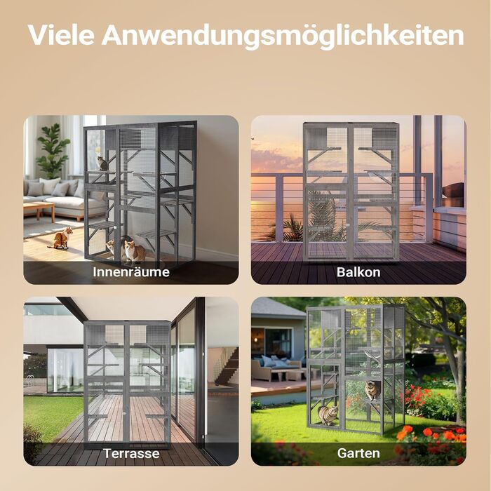 Вольтек (Wiltec) вольєр для котів 116 x 82 x 175,7 см, вольєр для котів з дерева з ПВХ-покриттям, 5 ярусів, для саду, балкону