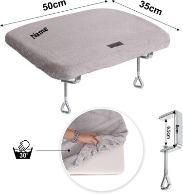 Кішка ліжко для вікна Lionto, м'яке, плюшеве, 35x50 см, без свердління, знімний чохол, до 15 кг, сірий (з нанесенням імені)