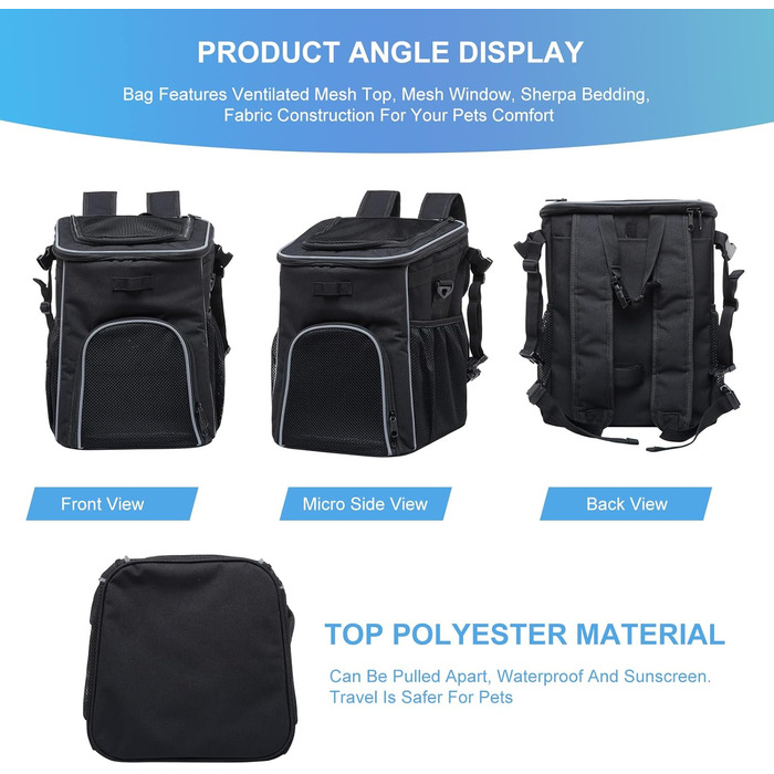 PETCUTE Фарбований кошик для собак і котів на велосипед, чорний, з світловідбиваючими смугами та світлом