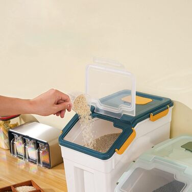 Контейнер для зберігання корму для собак, зерна, рису, борошна, сухого корму, вологостійкий, пластиковий, для цуценят, з замком та колесами (сірий) (6812)