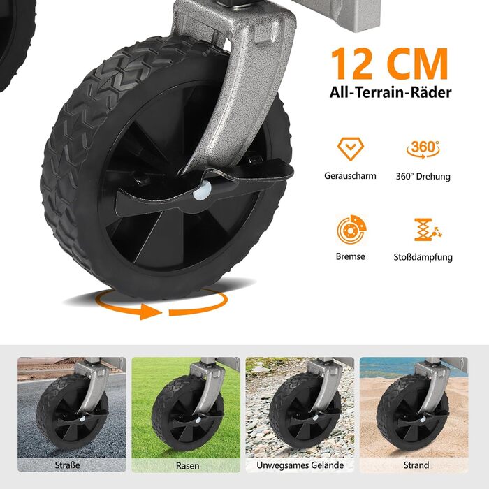 Бонло Котловий візок складний, 100 кг, 600D Оксфорд, сталевий каркас, 74,5×45,5×84 см, чорний