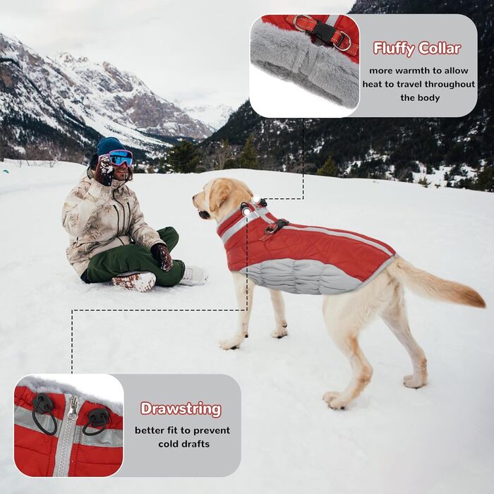 Зимовий теплий одяг для собак: куртка, плащ, теплий одяг для чихуахуа, малі, середні та великі породи. Чорний, червоний (XL)