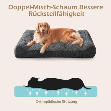 Ортопедичне ліжко для собак JOEJOY, великі породи, миюче, з неслизьким покриттям, кошик для собак з м'якого штучного хутра, 107x76x24 см, XL, сірий