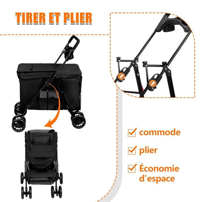 Дитяча коляска для собак та котів Homewell, чорна, складана, з сіткою, ременями та тримачем для напоїв, до 20 кг