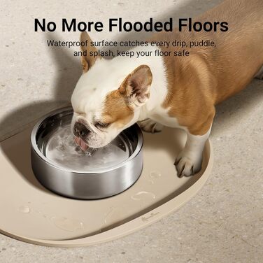 Мат для годування домашніх тварин DownyPaws: неслизький килимок для мисок, вологостійкий, з високим бортиком, 61x43 см (Мигдальний)