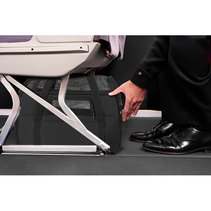 Транспортна сумка для котів та собак, дихаюча та складна, переноска для котів з регульованим плечовим ременем, знімний плюшевий килимок (Чорний, M)