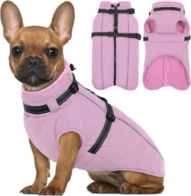 Теплий зимовий одяг для собак Lelepet: куртка з інтегрованим шлейкою, вітронепроникний флісовий одяг, світловідбиваюча жилетка для собак, XL (середній, рожевий)