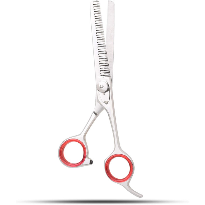 Професійна ножиця для филирування з гачком, 15.2 см, з регулюванням напруження, нержавіюча сталь, для текстурування волосся, з кільцями для пальців