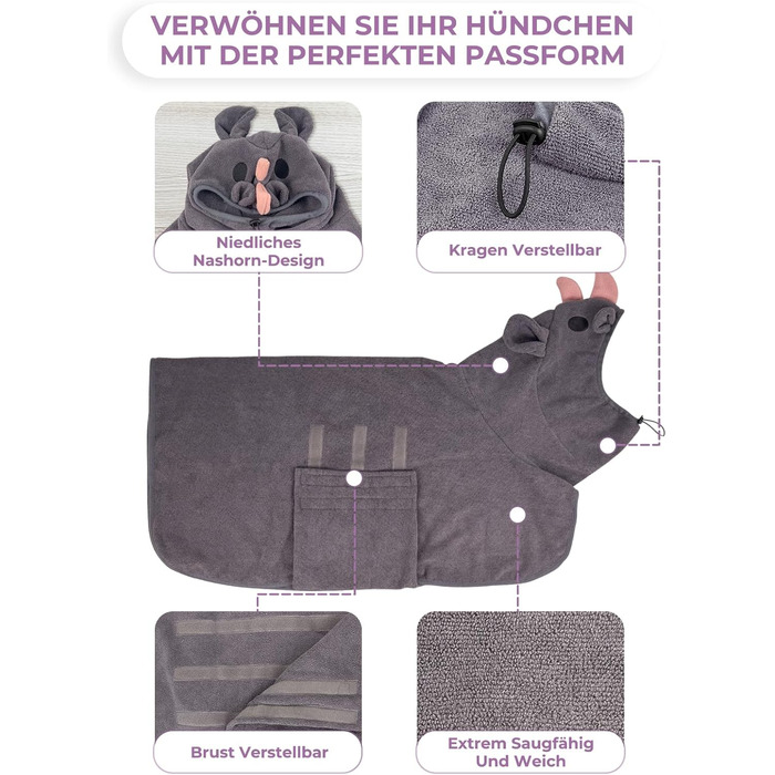 Рушник для собак Badeantel, з мікрофібри, швидковисихаючий, для великих, середніх та маленьких собак/котів (зелений, S, Сіре Носоріг)