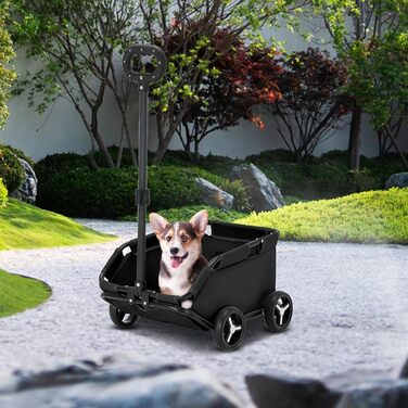 Транспортна коляска для домашніх тварин, зручна переносна клітка на колесах | Легка складна коляска для собак та котів, чорна