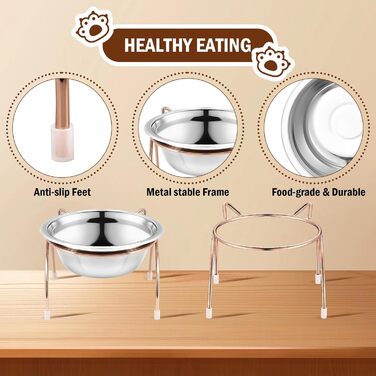 Набір з 6 піднятих мисок для котів, 14 см, нержавіюча сталь, миски для котів з металевим підставкою, без стресу, для вусів, піднята годівниця та миска для води для котів, кошенят, маленьких собак, 340 мл