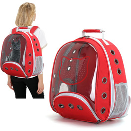 Рюкзак для котів та маленьких собак PETCUTE, дихаючий, знімний килимок, до 6 кг, з прозорим вікном, для подорожей (темно-червоний)