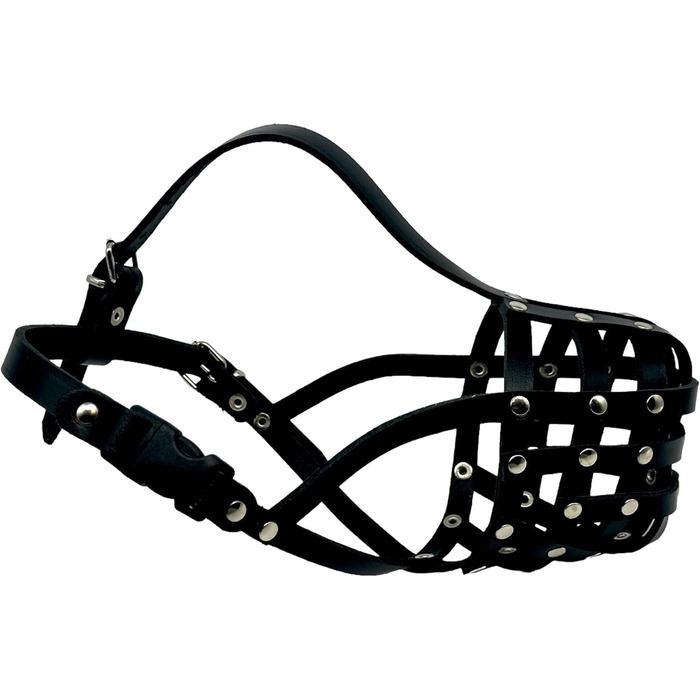 Шкіряна маска для собак L&J Pets для мопсів, пуделів, хаскі та інших собак з подібним розміром морди (5, Чорний) Чорний 5