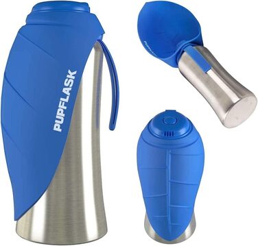 Фляга для води для собак PupFlask, 800/1200 мл, нержавіюча сталь, портативна поїлка для подорожей, не протікає, підходить для всіх порід