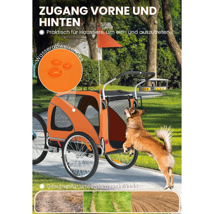 SEPNINE® Причіп для собак XL 2-в-1, велосипедний та візок для собак до 40 кг, складний з гальмами та з'єднувачем для середніх та великих собак - Синій (Помаранчевий)