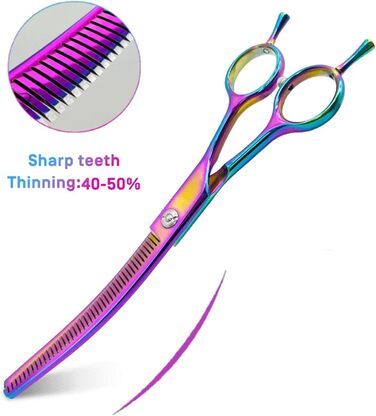 Професійна витончена ножиця для грумінгу собак 7 дюймів, з японської сталі 440C, фіолетового кольору. Зменшує товщину шерсті на 30-60%.