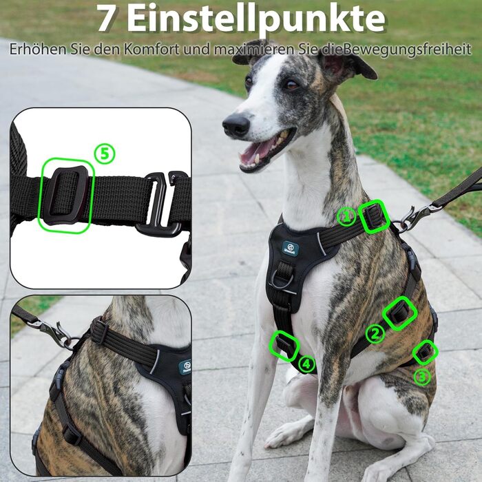 Пауерлд: Безпечна шлейка для собак, анти-тяга, паніка-шлейка, захист від втечі, регульована, дихаюча жилетка для собак (Чорний, XL) Екстра велика (упаковка з 1) Чорний