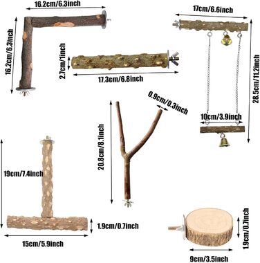 Набір з 9 дерев'яних перекладин Allazone для птахів, гойдалки для папуг, аксесуари для клітки (стиль 4)