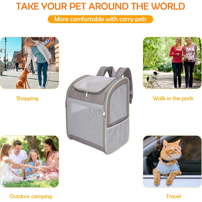 Рюкзак-переноска для собак та котів ALLSOPETS, рюкзак для тварин з безпечним ременем, світловідбиваючими смугами, для подорожей (Хакі)
