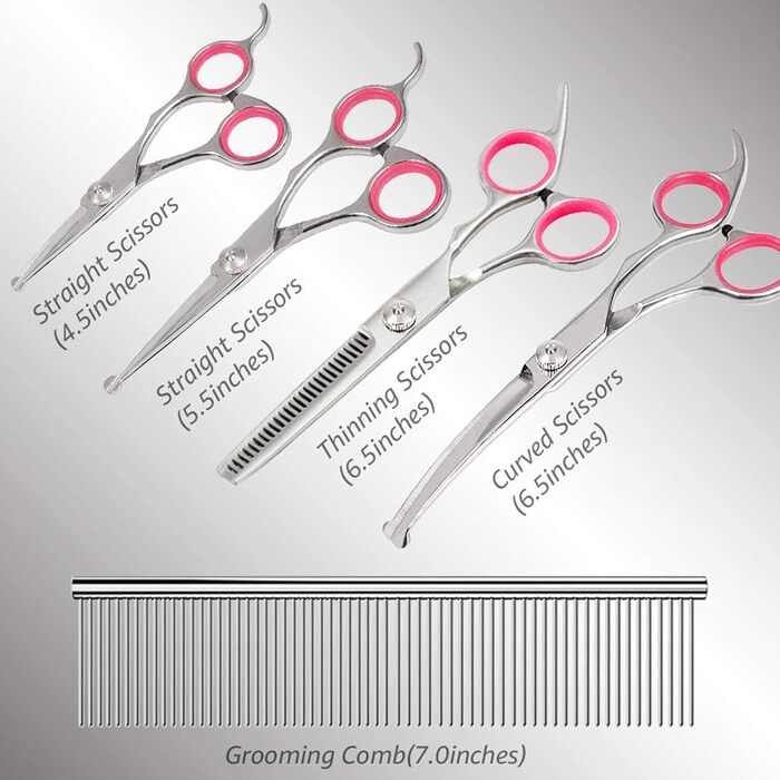 Набір професійних ножиць для грумінгу собак 9CR Edelstahl з безпечними закругленими кінцями. Комплект для догляду за шерстю собак, котів та інших тварин. Ідеально для вирівнювання, проріджування та стрижки.