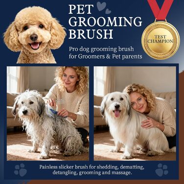 Щітка для собак Slicker з захисними кульками: масажна щітка для чутливої шкіри та шерсті, професійний догляд для довгошерстих собак та котів, Лабрадор