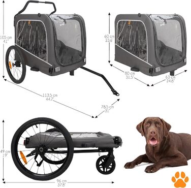 Carter - Велосипедна коляска для собак та домашніх тварин 3в1, причіп, візок для покупок, таргалка, легкий у складанні, сірий, вантажопідйомність 50кг