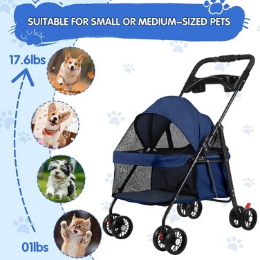 Дитяча коляска для тварин 4-Rad, синього кольору. Легка коляска для собак та котів з поворотними колесами та дихаючим мережевим покриттям. Ідеально для прогулянок та подорожей.