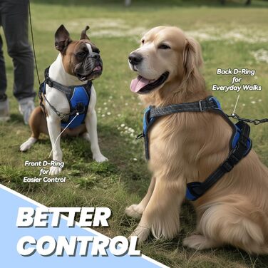 Шлейка для собак VIVAGLORY Easefit з ручкою, анти-тяга, для прогулянок та тренувань, м'яка, не дає вирватися, розмір M (51-74 см обхват грудей), кобальтово-синій