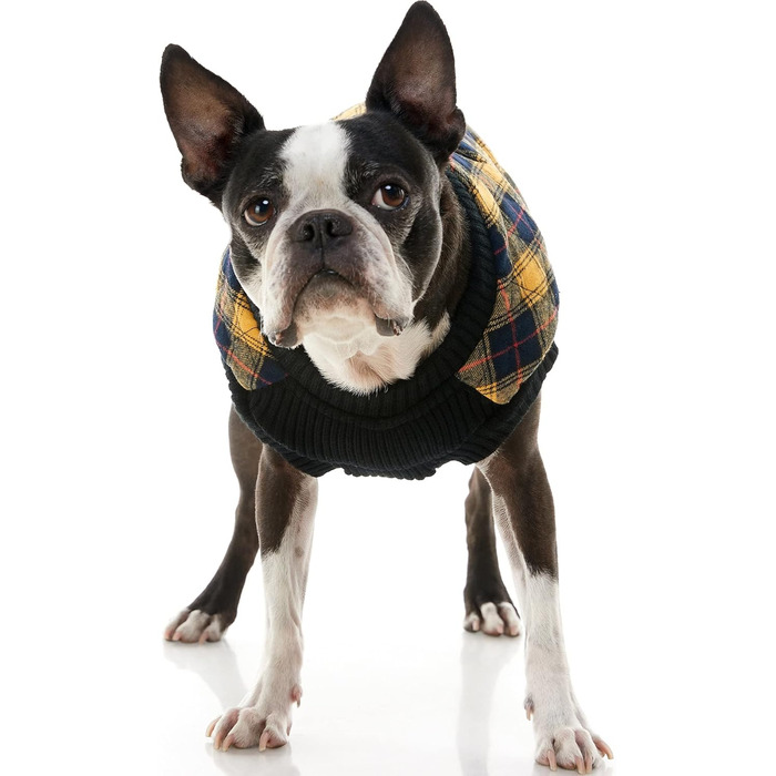 Жилет для собак Gooby Modish, степеневий, з еластичною зоною грудей, ромбовий візерунок, великий розмір (обхват грудей ~43.8 см), X-Large (обхват грудей ~52 см), жотий в клітинку.