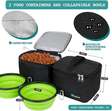 Чорна сумка-органайзер для собак та котів PetAmi: переносна сумка з мисками та контейнером для корму, ідеальна для подорожей та кемпінгу (37x20x30 см)