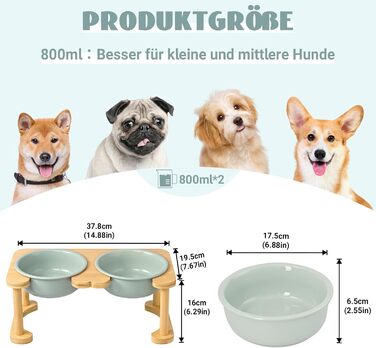 SPUNKYJUNKY Підставка для корму для собак і котів, керамічна, піднята миска, 800 мл, світло-зелена