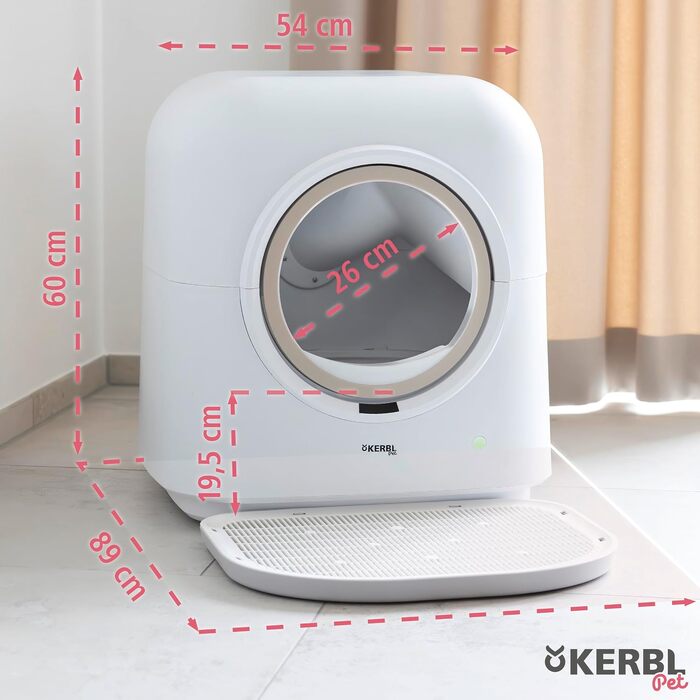 Автоматичний самоочисний лоток для котів Kerbl Pet Smart з Wi-Fi, керуванням через додаток та UV-стерилізацією, білий, 54x54x60 см