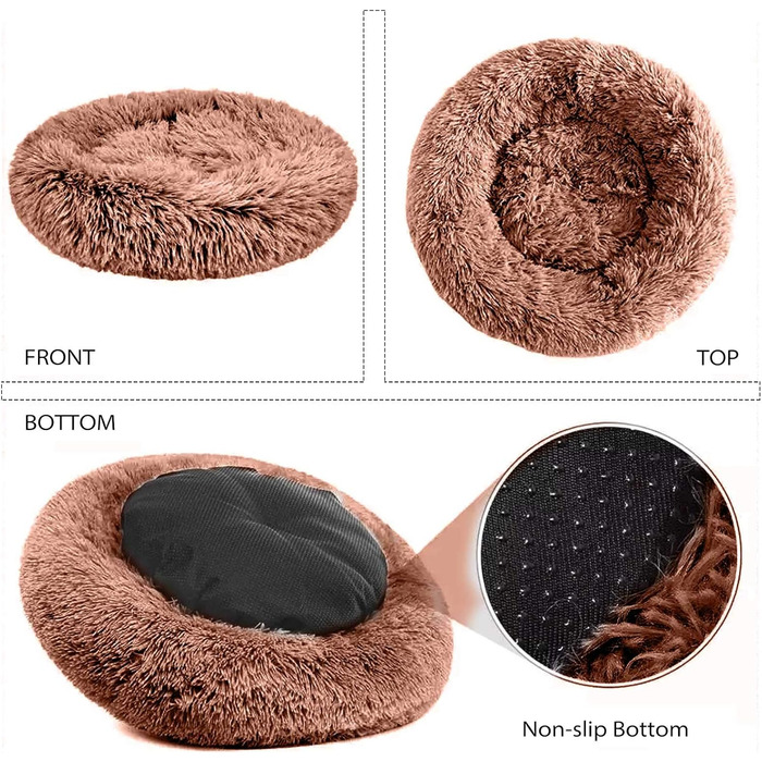 М'яке ліжко для собак та котів PETCUTE - кругленьке, мите, коричневе