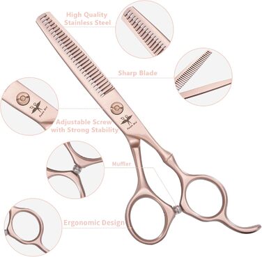 Набір професійних перукарських ножиць PURPLEBIRD (10 шт.) з нержавіючої сталі: перукарські та філірувальні ножиці для перукарів, барберів та початківців (рожеве золото)