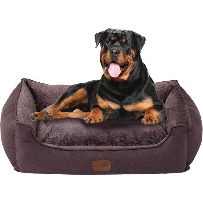 Ортопедичне ліжко для собак середніх та великих порід, 73x59x18 см, супер м'яке та затишне, кошик для собак з високим бортиком, знімний та пральний чохол, неслизьке, темно-коричневе, для дому та авто